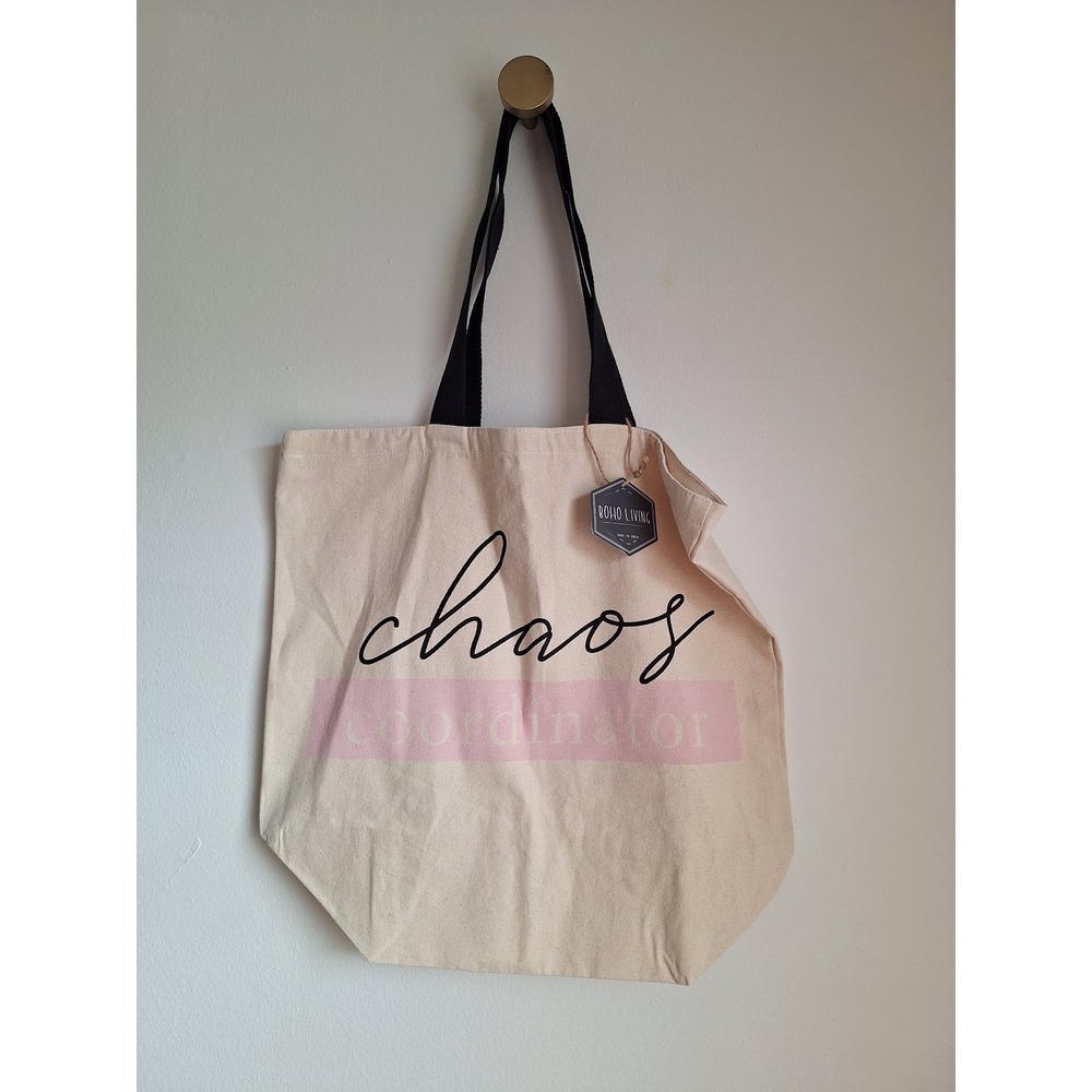 Boho Living Chaos Coordinator Canvas Tote Bag Cream Pink Black Reusable‎ Shopper